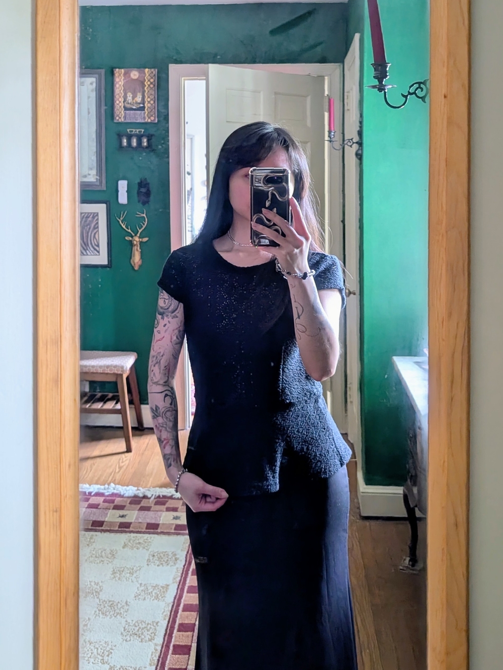 Black Textured Short-Sleeve Peplum Top